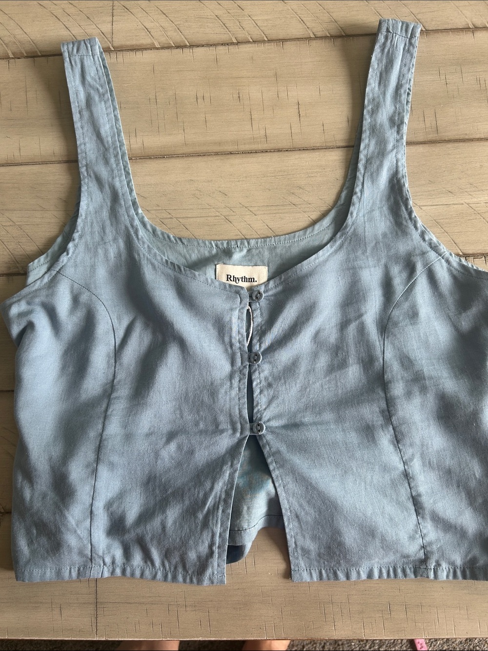 Rhythm Blue Button-Front Cropped Tank - Picture 3 of 8